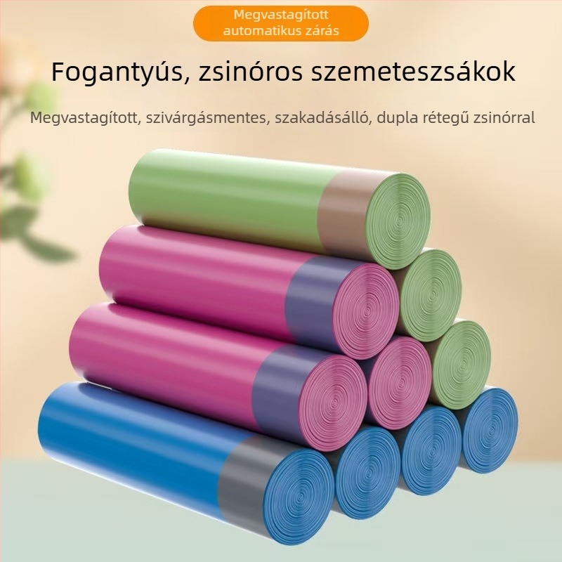 15 db-os tekercs fekete szemeteszsák háztartási használatra, normál méret, kis tekercs, automatikus zárás