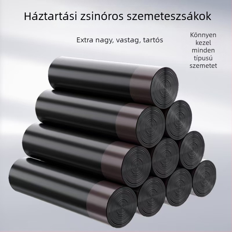 15 db-os tekercs fekete szemeteszsák háztartási használatra, normál méret, kis tekercs, automatikus zárás
