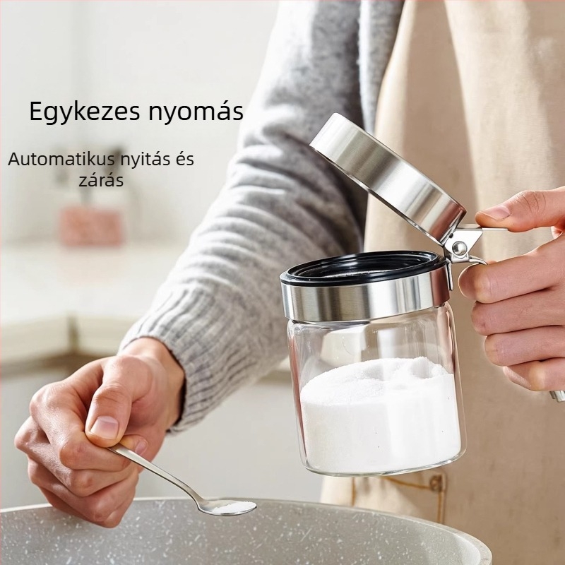 Zárható boroszilikát üveg fűszertartó – só és fűszerek tárolására