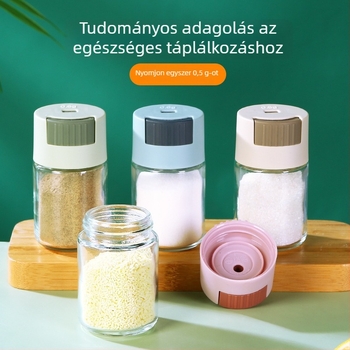 Konyhai mérő fűszertartó nyomógombos sóadagolóval, zárt nedvességálló üvegtartály sóhoz és MSG-hez