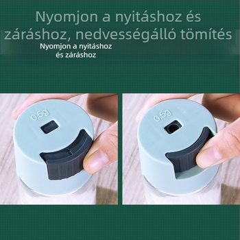 Konyhai mérő fűszertartó nyomógombos sóadagolóval, zárt nedvességálló üvegtartály sóhoz és MSG-hez