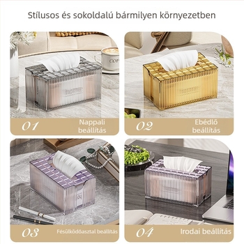 Elegáns papírzsepi tartó nappaliba, étkezőbe, hálószobába és fürdőbe — modern asztali dizájn, modell D837