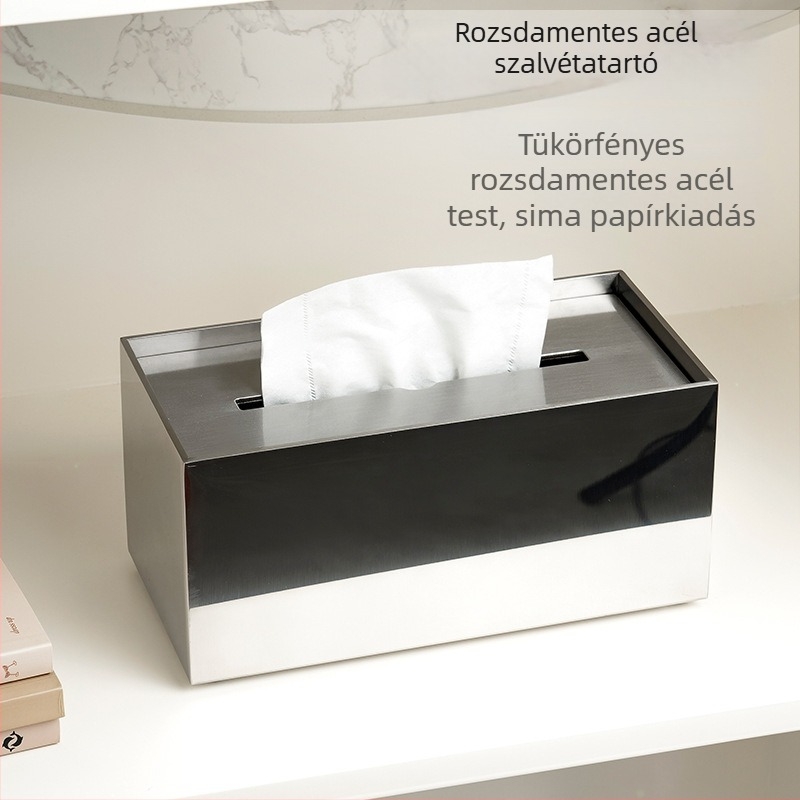 Rozsdamentes acél papírtörlő doboz nappalira és Fürdőszobára — asztali tartó, modern minimál dizájn