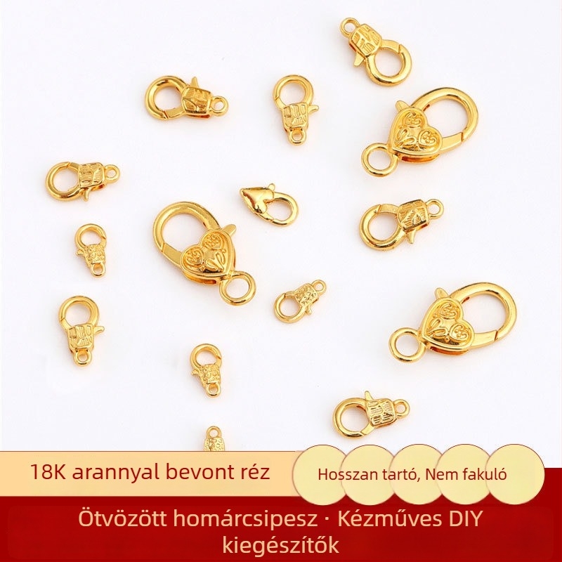 18K aranyozott szív alakú kulcstartó krokodilzárral — karkötő és nyaklánc csatlakozó DIY ékszer alkatrészek