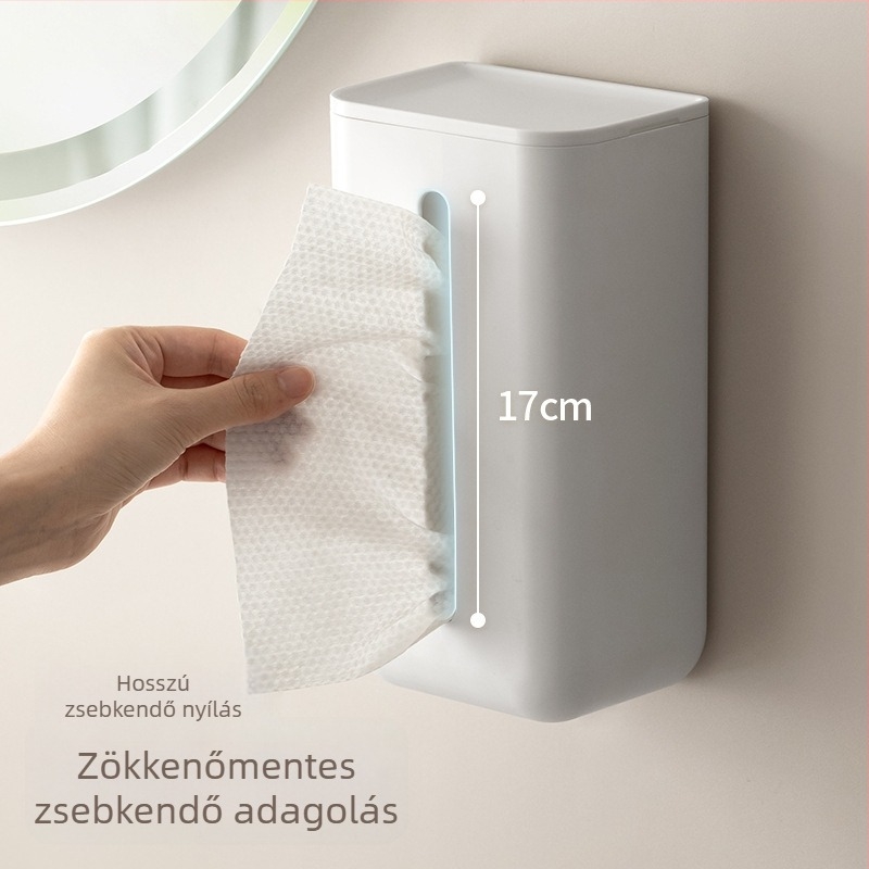Fali papírzsepi doboz – multifunkcionális arctörölközők tárolója, furatmentes telepítés, konyhához és fürdőszobához