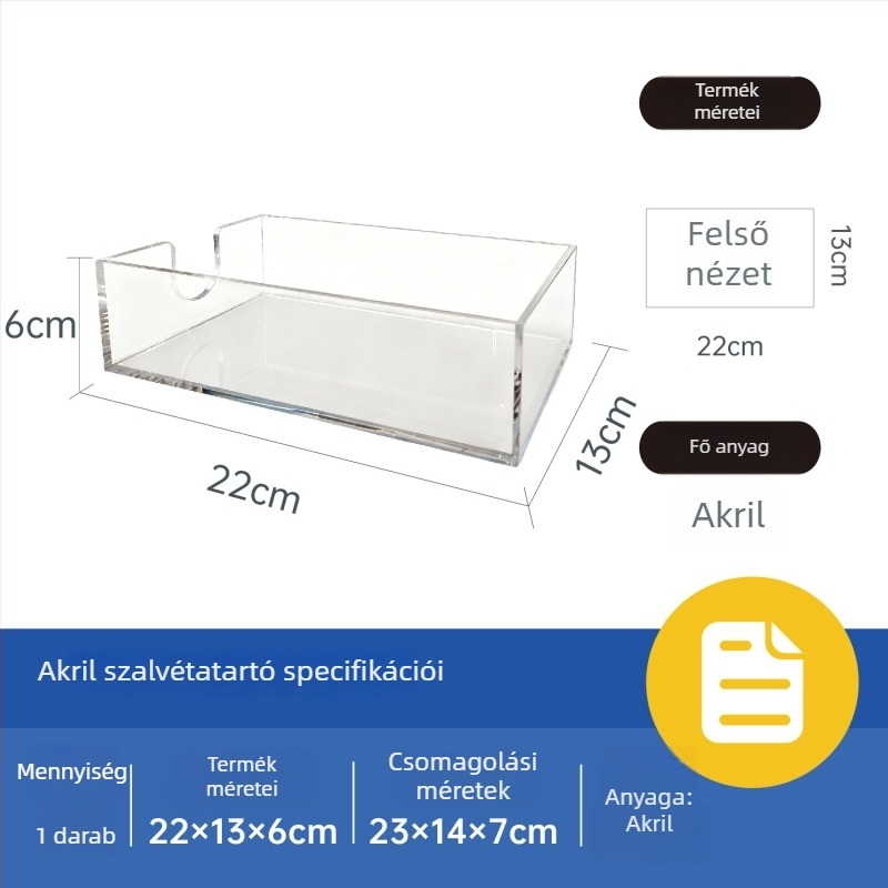 Modern, átlátszó akril papírzsebkendő doboz – vízálló, asztali tároló nappalira