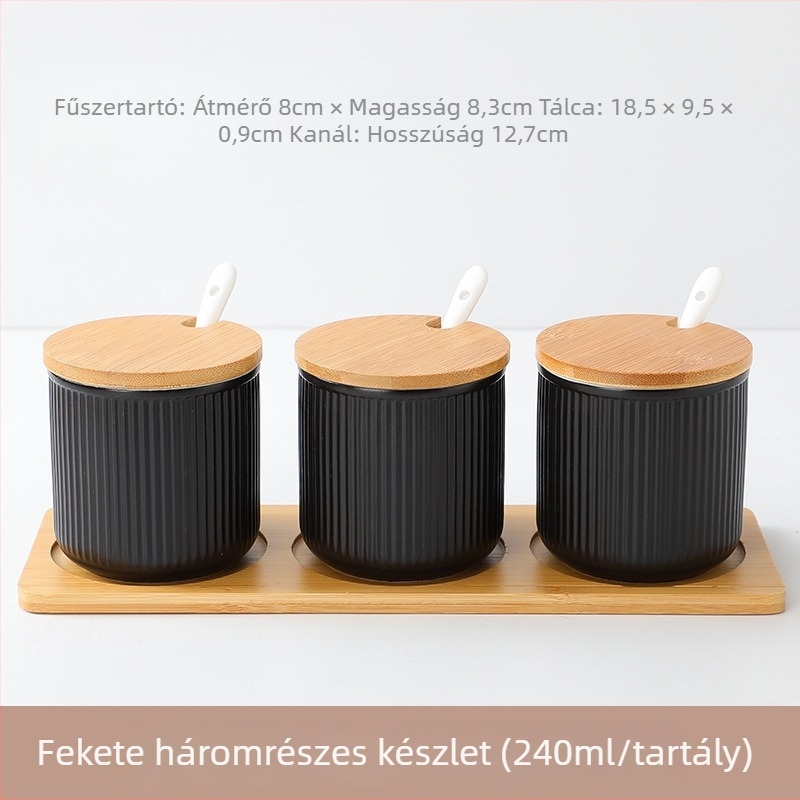 Skandináv kerámia csíkos fűszertartó üvegkészlet – konyhai fűszertartó készlet