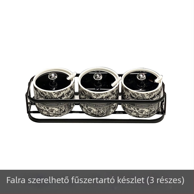Kerámiából készült fűszertartó üvegek készlete Skandináv stílusban, pillangó-virág motívummal, falra szerelhető