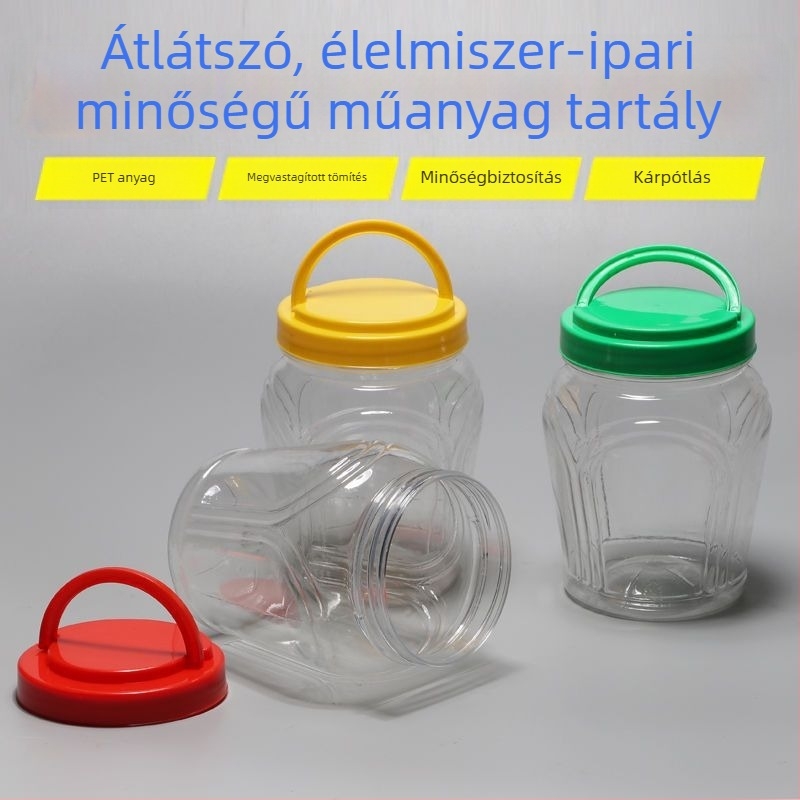 Átlátszó PET műanyag mézesüveg, kis tárolóedény