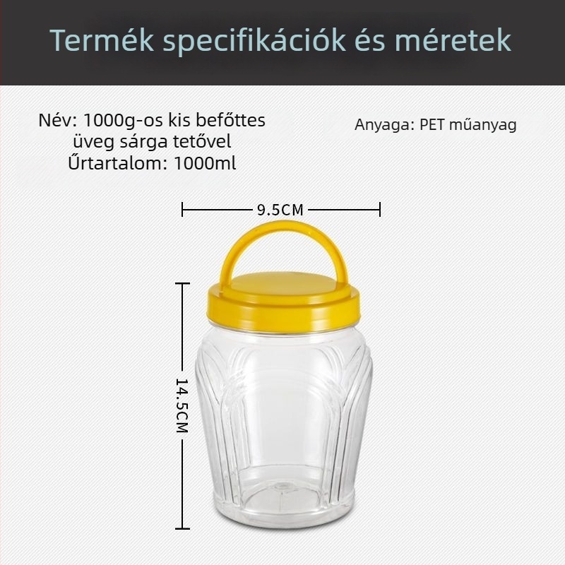 Átlátszó PET műanyag mézesüveg, kis tárolóedény