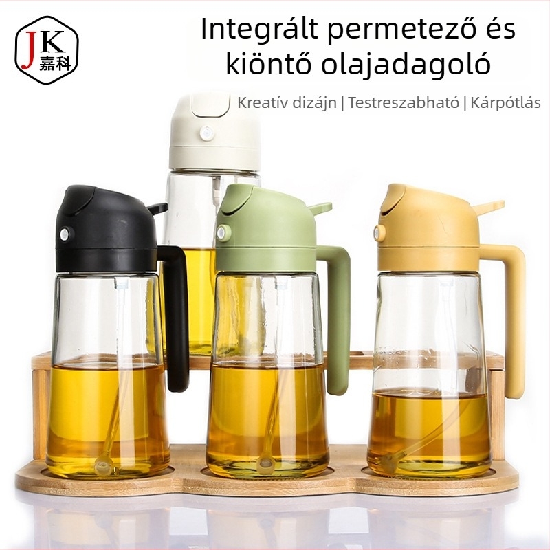 Integrált üveg olajtartó permetezővel és öntővel – atomizált olajpermet fűszerezéshez, háztartási használatra