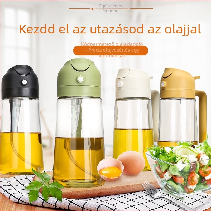 Integrált üveg olajtartó permetezővel és öntővel – atomizált olajpermet fűszerezéshez, háztartási használatra