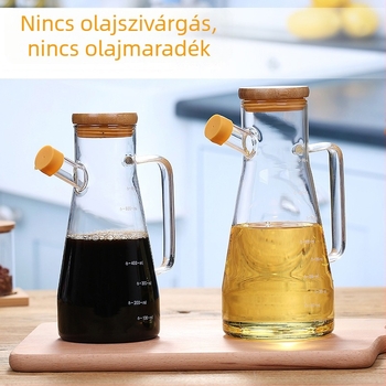 Konyhai üveges olajtartó boroszilikát üvegből, mérőskálával és fogantyúval, olaj, ecet és szósz számára