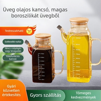 Konyhai négyzet alakú üveges olajtartó, nagy kapacitású, szója- és ecetszószhoz, hermetikus záródású fedéllel
