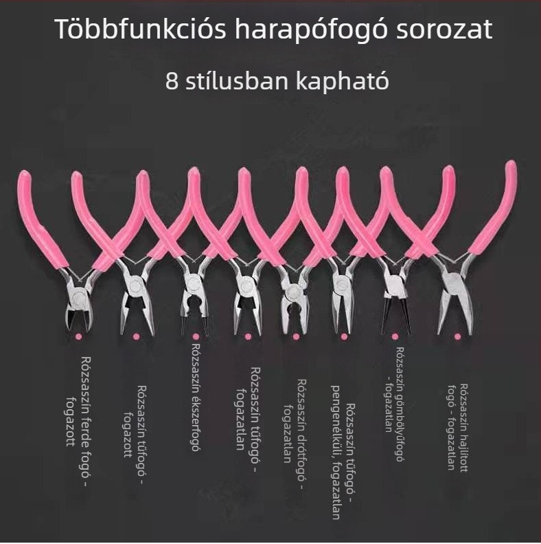 DIY ékszerfogó nyolcrészes készlet — hegyes fogó, kerek orrú fogó és diagonális fogó