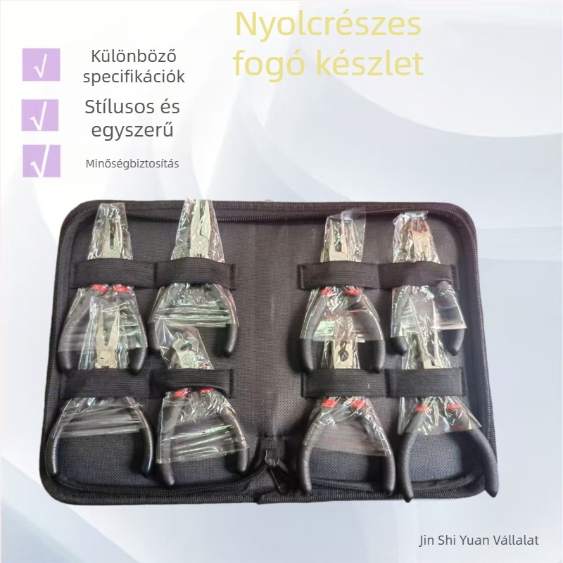 DIY ékszerfogó nyolcrészes készlet — hegyes fogó, kerek orrú fogó és diagonális fogó