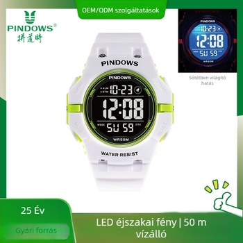 Uniszex kültéri vízálló digitális sportóra színes LED-del, heti naptárral, ébresztővel és stopperrel
