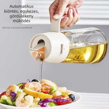 Fejlesztett üveg olajos kanna konyhához automatikus nyitás-zárás funkcióval, olaj, szójaszósz, ecet és fűszerek tárolására.