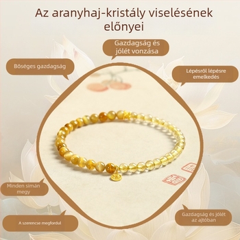 Természetes kristály gyöngy karkötő aranyhajú kvarccal és tigris szem kővel, ezüst S925 ékszer, uniszex