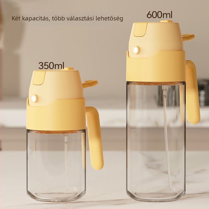 Üveg olajspray-palack integrált automata nyitás-zárás fedéllel, fordított kialakítás, csepegésmentes, kültéri grillezéshez