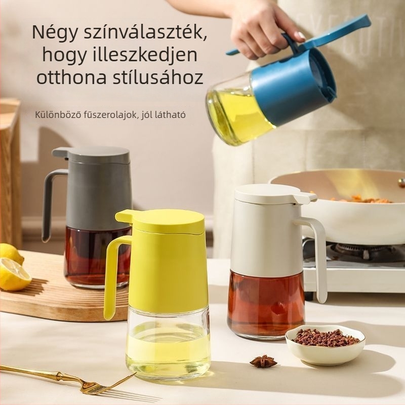 Konyhai hőálló üveg olajtartó palack automata nyitás-zárás funkcióval; szójaszósz és ecet üveg