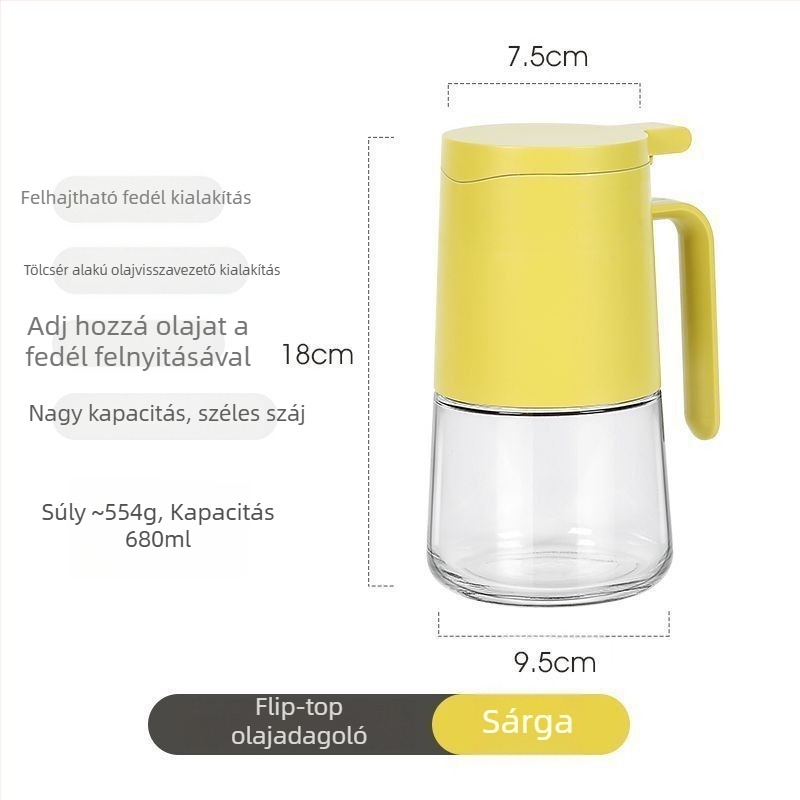 Konyhai hőálló üveg olajtartó palack automata nyitás-zárás funkcióval; szójaszósz és ecet üveg