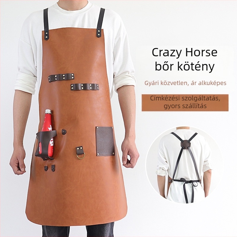 PU bőr kötény, vízálló és olajálló, kültéri piknikhez és grillhez, Crazy Horse bőr kötény, munkaruházat