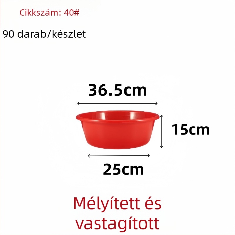 Vastag falú piros műanyag nagy mosóedény, kerek formájú, mosásra és zöldségek tisztítására, esküvőkhöz alkalmas