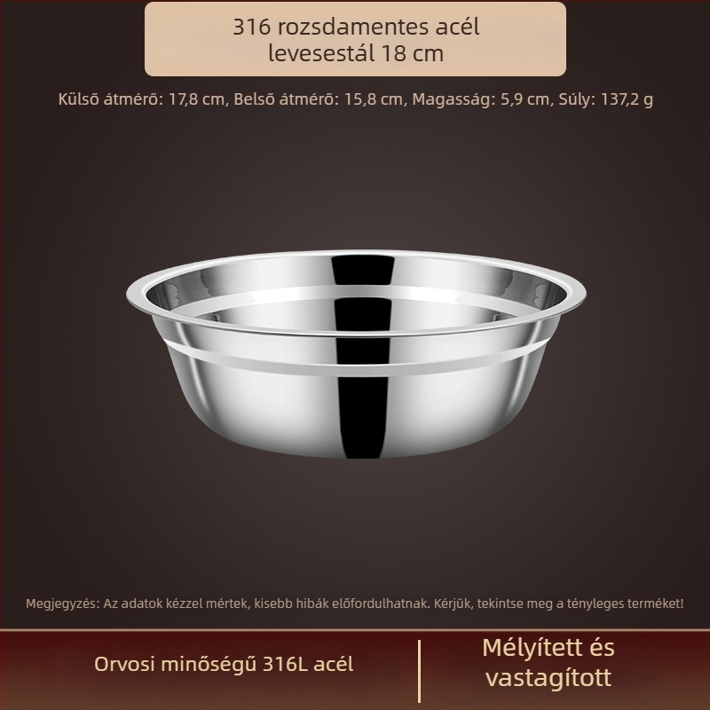 Élelmiszer-minőségű 316 rozsdamentes acélból készült, vastag falú kis tál rizshez és leveshez, konyhai használatra