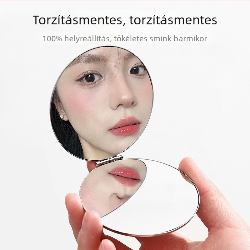 Férfiaknak készült hordozható, kétoldalas, kör alakú összecsukható sminktükör rozsdamentes acélból