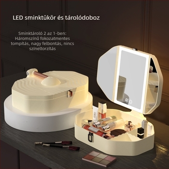 LED sminktükör világítással, összecsukható, kompakt tároló dobozzal, kis kétoldalas tükör