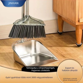 Rozsdamentes acél szemeteslapát és seprű készlet – puha sörtéjű seprű, tisztítóeszköz hajjal összetapadás elleni