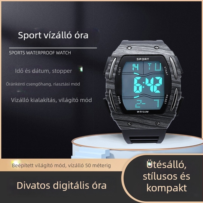 Négyzet alakú fénylő sportos elektronikus óra diákok számára