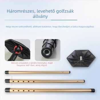 Golf táska állvány alumíniumötvözet nyéllel, három részes, öt szintű állítható, kinyújtható a táska deformációjának megelőzésére