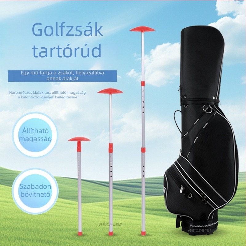 Golf táska állvány alumíniumötvözet nyéllel, három részes, öt szintű állítható, kinyújtható a táska deformációjának megelőzésére