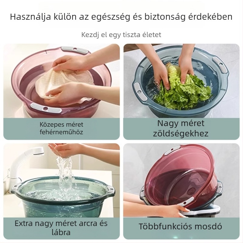 Nagy méretű műanyag mosóedény háztartási használatra, vastagított és strapabíró, sokoldalú az arc- és ruhamosáshoz, valamint a zöldségek öblítéséhez a konyhában.