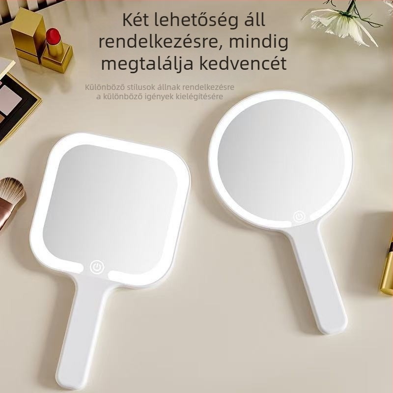 LED sminktükör, kézi, hordozható fényforrással, testreszabható logó