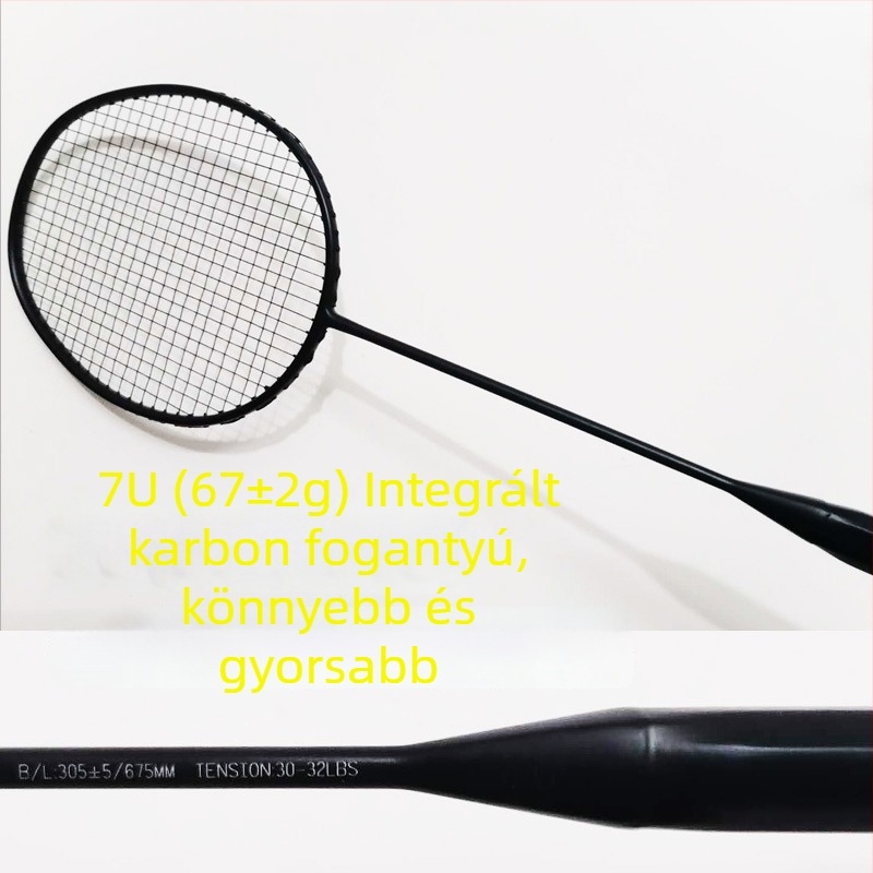 Személyre szabott ultrakönnyű karbon badmintonütő egybeépített nyéllel, 6U–9U méretválaszték