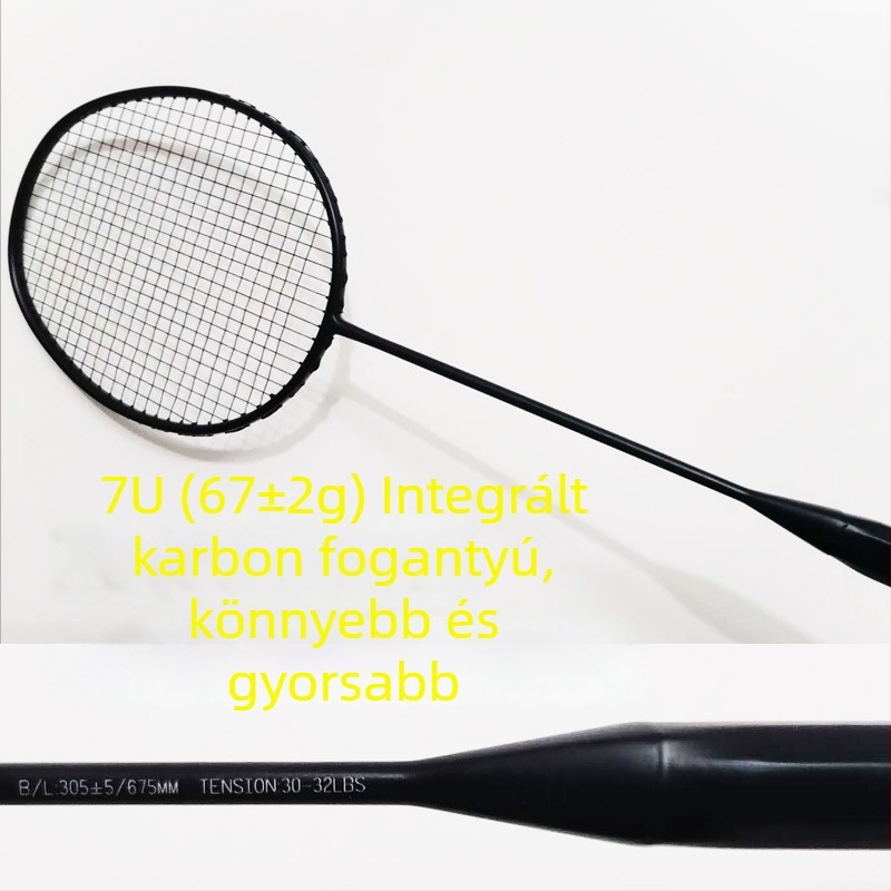 Személyre szabott ultrakönnyű karbon badmintonütő egybeépített nyéllel, 6U–9U méretválaszték