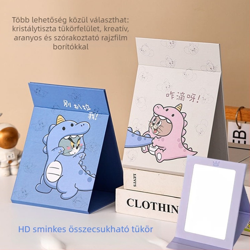 Aranyos karikatúrás hajtogatható sminktükör, hordozható középiskolásoknak, állítható asztali tükör