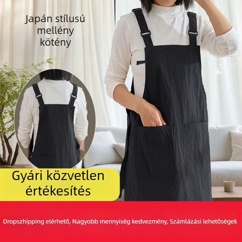 Japán-stílusú ujjatlan kötény otthoni konyhához, kopásálló, gyűrődésálló, vízlepergető, olajálló