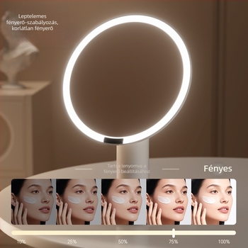 LED sminktükör világítással, asztali sminktükör, feltölthető, nagy felbontású tükör
