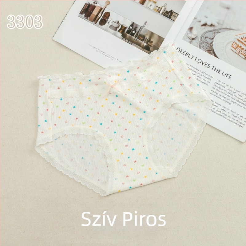 Női középmagas derekú pöttyös modális anyagú alsónemű, belső rész mulberry selyemmel a szemérem környékén, légáteresztő