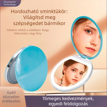Új mini hordozható LED világító sminktükör, kör alakú, összecsukható