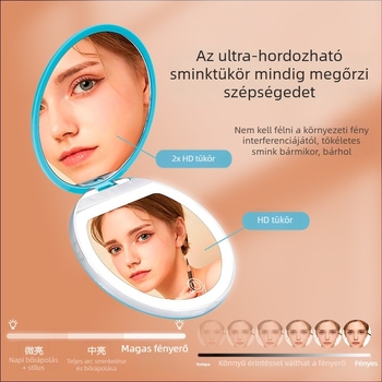 Új mini hordozható LED világító sminktükör, kör alakú, összecsukható