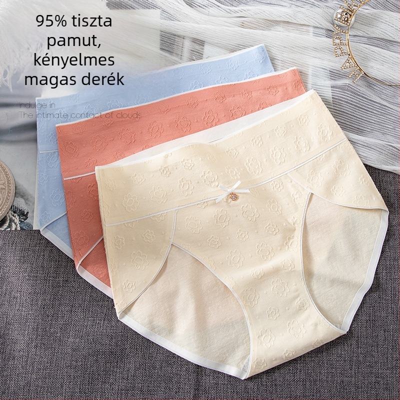 Magas derekú, varrásmentes pamut jacquard női alsóneműk, antibakteriális, bőrbarát, lélegző, kényelmes virágmintával