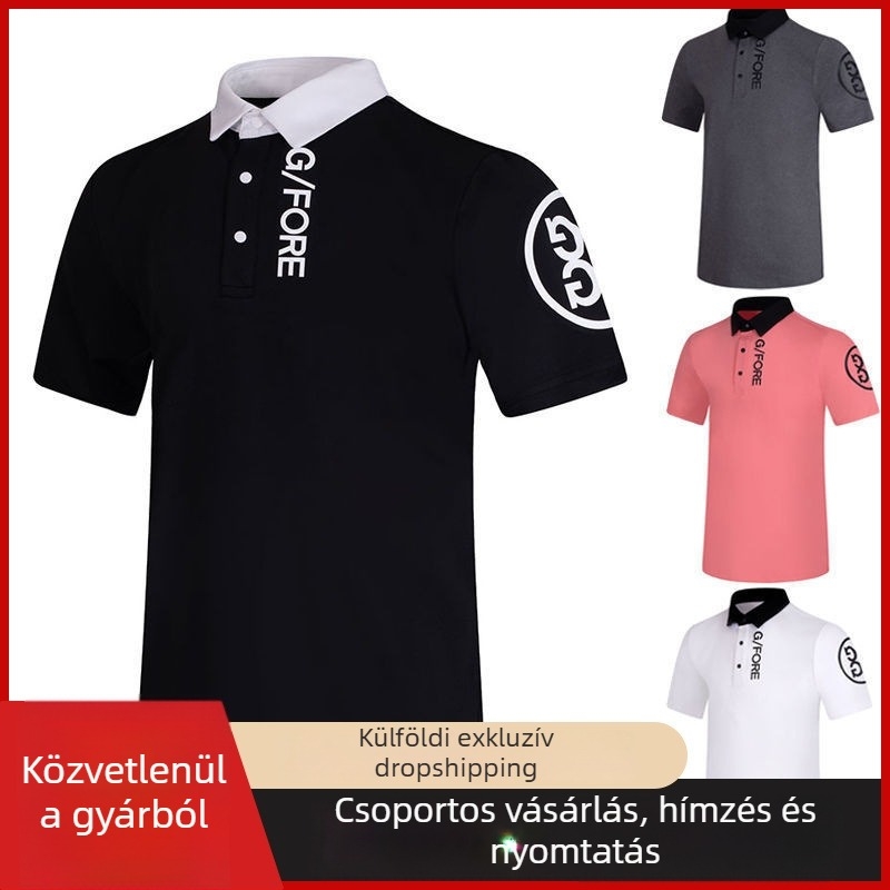 Férfi golf rövid ujjú póló, légáteresztő, nyárra, laza szabás, nedvességelvezető anyag