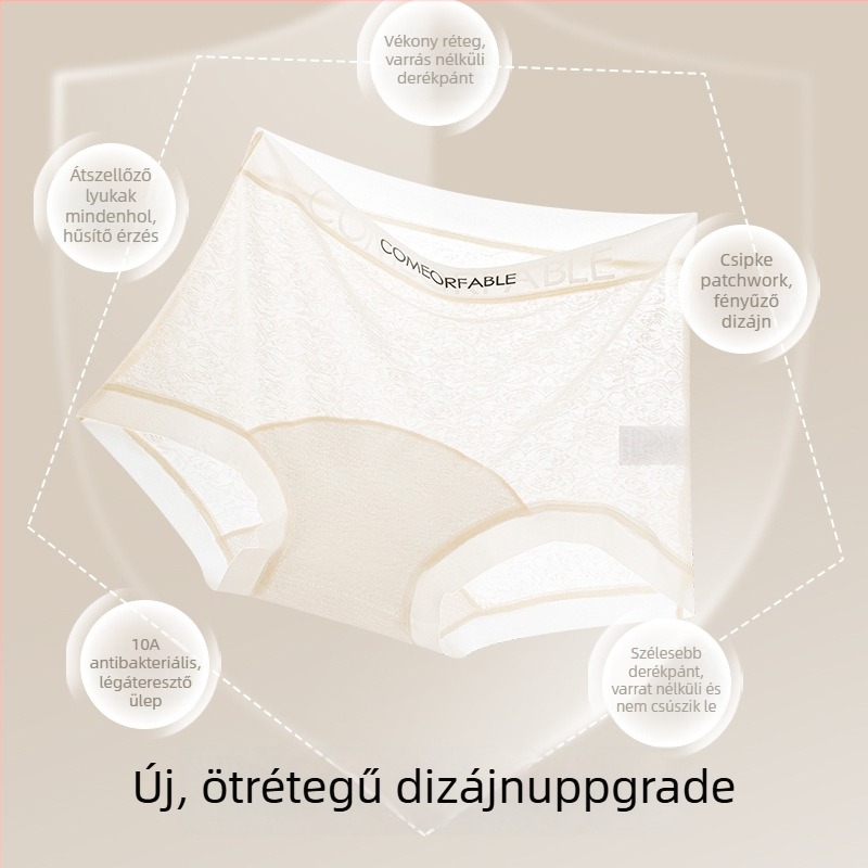 Női csipkés középmagasságú alsónemű, légáteresztő és átlátszó nylonból, betű motívummal és hosszabb gussettel, plusz méretek
