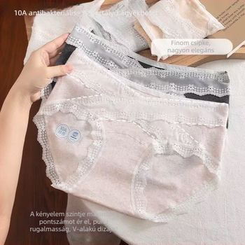 10A jacquard pamut női alsónemű csipkével, légáteresztő, csípőfedő, varratmentes, pamutos ágyékrész