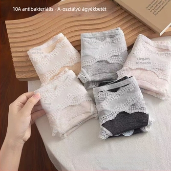 10A jacquard pamut női alsónemű csipkével, légáteresztő, csípőfedő, varratmentes, pamutos ágyékrész